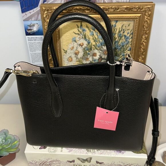 kate spade Eva Black Pebbled Leather Mid Sized  Satchel Crossbody Bag - Picture 3 of 10